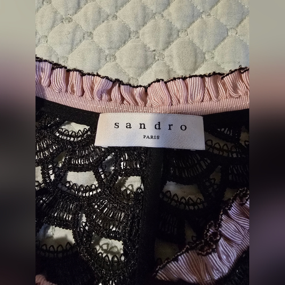 Sandro Paris Black Lace Sleeveless Mini Dress with Pink Trim Size 38 - Picture 3 of 9